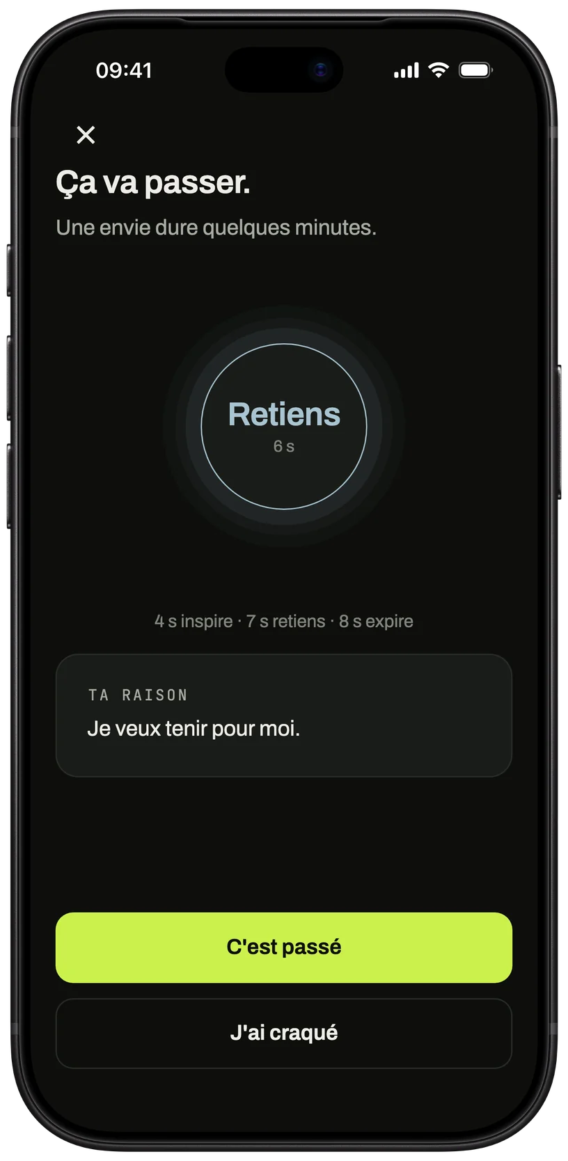 Le bouton SOS : une respiration guidée et ta raison d’arrêter